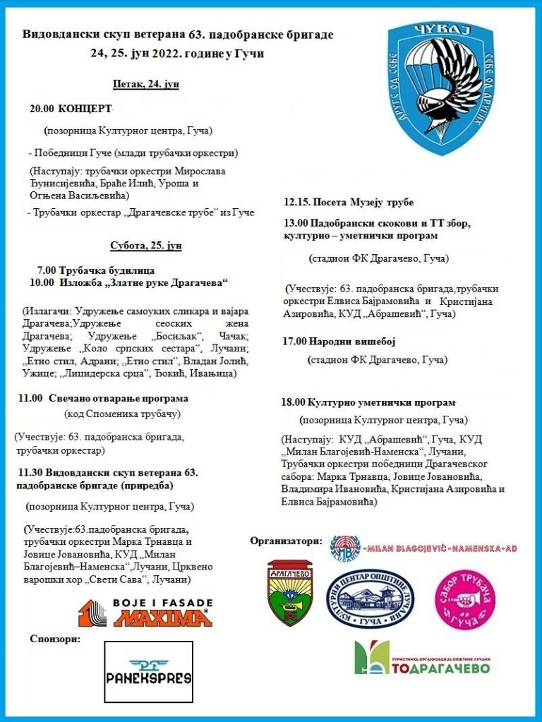 Vidovdanski skup veterana 63. padobranske brigade 24, 25. jun 2022. godine u Guči Vidovdanski skup veterana 63. padobranske brigade 24, 25. jun 2022. godine u Guči - Lokal Info