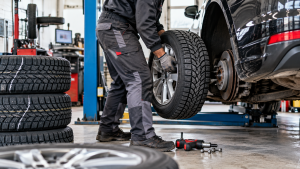 Zimski pneumatici na automobilu tokom pripreme za zimsku sezonu