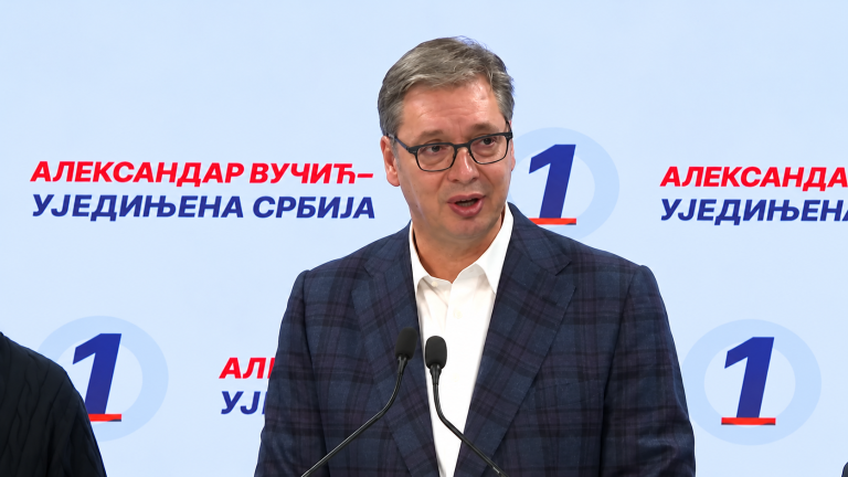 Aleksandar Vučić tokom obraćanja javnosti nakon parlamentarnih izbora 2026. godine